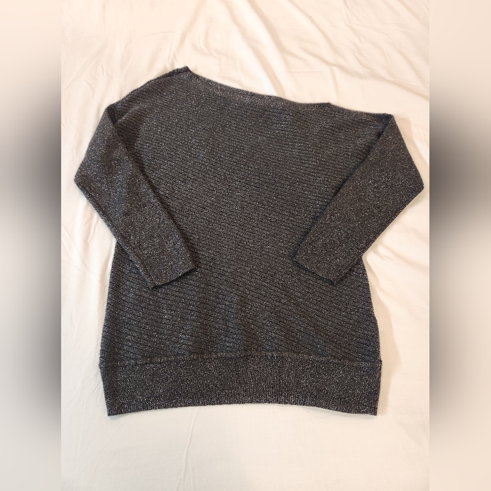 White House Black Market Women Black Glitter Cold Shoulder Tunic Sweater Size L